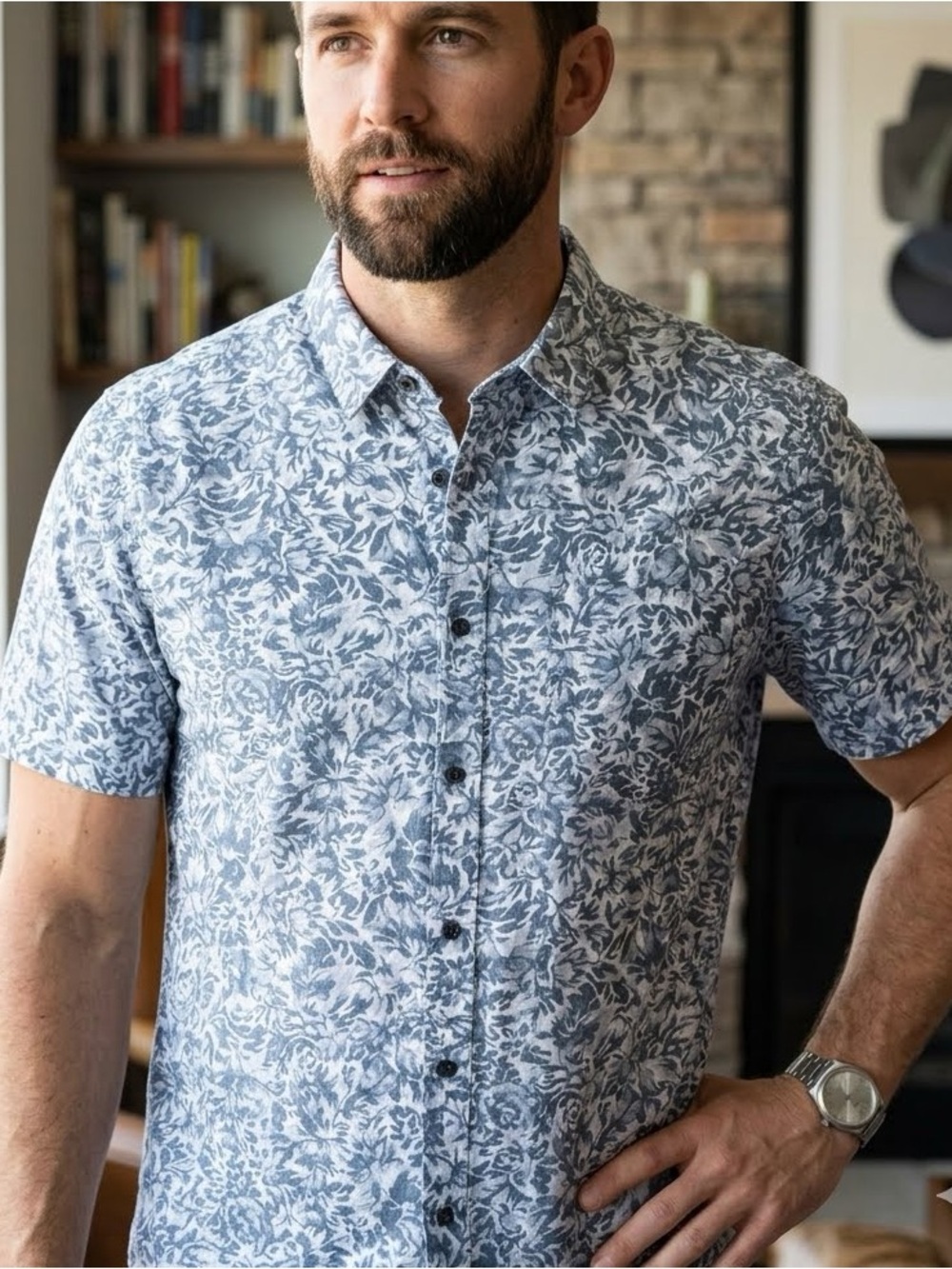 21 Men Floral Button-Up Shirt -XL